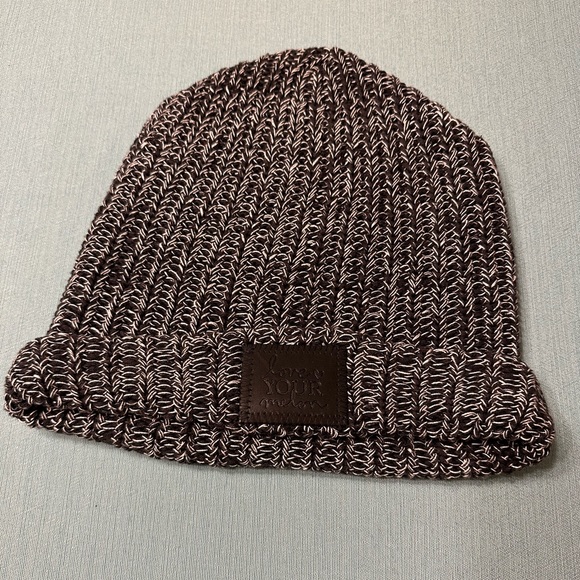 Black and white Love Your Melon cuffed beanie with black patch - Picture 1 of 6